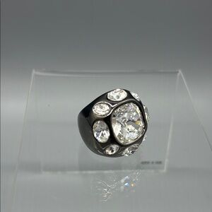 Elegant Gunmetal Ring with Clear Gemstones by Kenneth Jay Lane